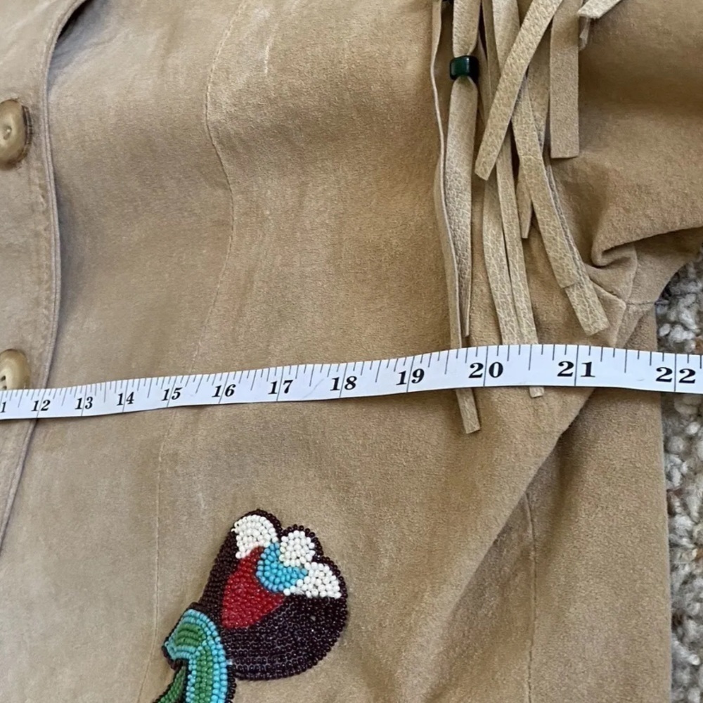 Double D Ranch vintage Beaded Fringe Suede Leather “Telling Stories” Jacket - Picture 13 of 16